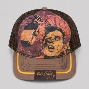 Elvis Presley Trucker Hat Vintage Y2K Mesh Graphic Snapback Brown Cap
